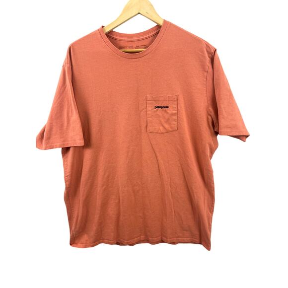 Patagonia XL Responsibili-Tee Rust Orange Pocket Graphic Shirt Men’s - Picture 2 of 4